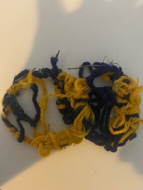 Handmade Yellow and Navy Thread Hoop Earrings